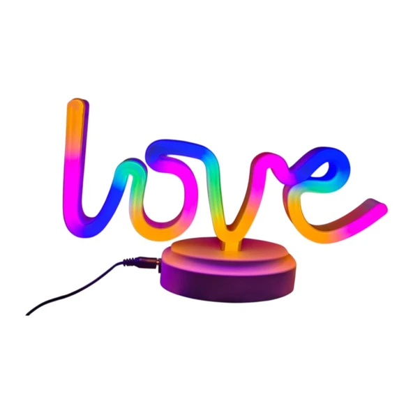 Neon Işıklı Love Yazılı Masa Gece Lambası Pil ve Usb - 1