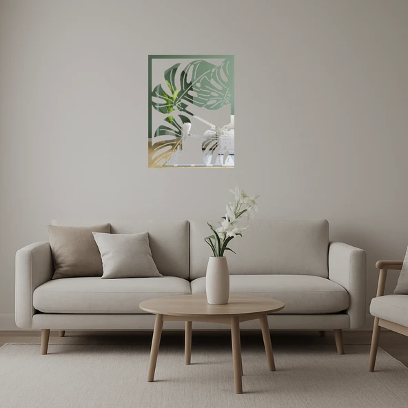 Monstera Bitkisi Desenli İç Mekan Aynalı Tabloi