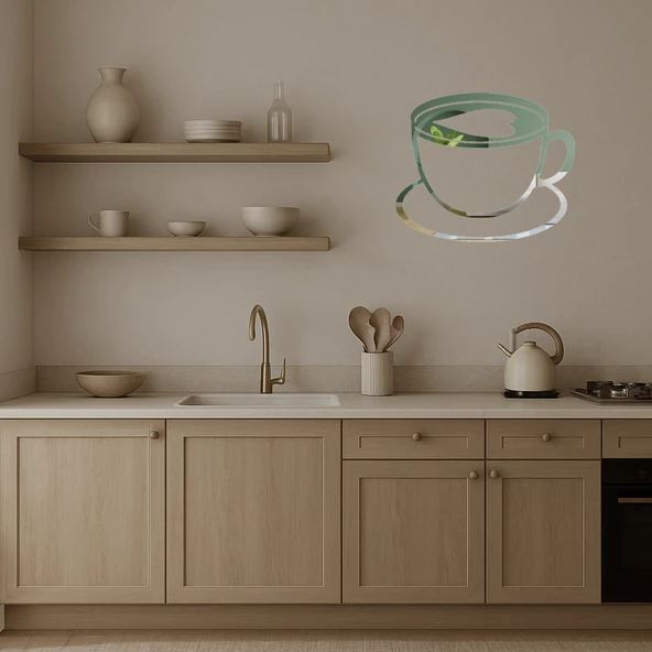 Kalp Figürlü Cappuccino Fincanı Dekoratif  Aynalı Tablo - Resim 3