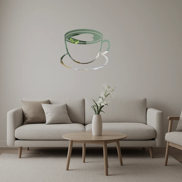Kalp Figürlü Cappuccino Fincanı Dekoratif  Aynalı Tablo ürün görseli