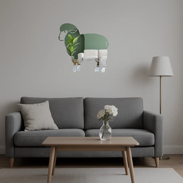 Sevimli Koyun Tasarımlı Dekoratif Duvar Aynalı Tablosu - Resim 5