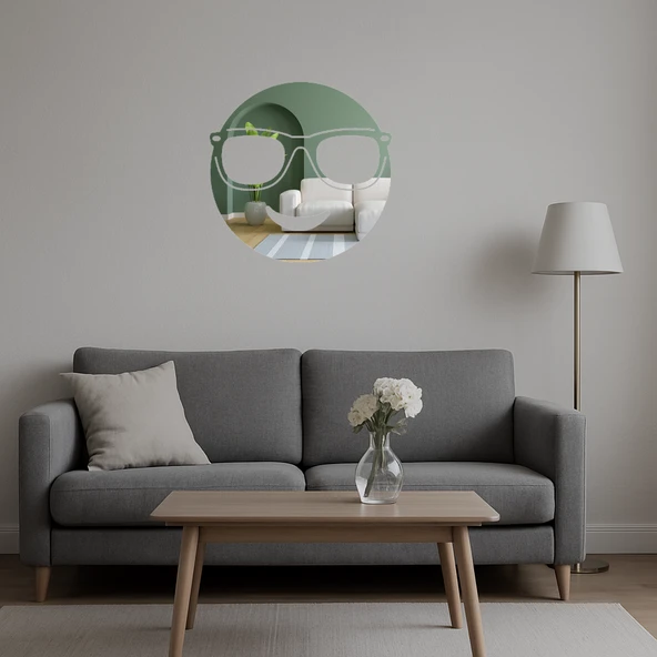 Havalı Güneş Gözlüklü Yüz Dekoratif Aynalı Tablo - 3mm - 5