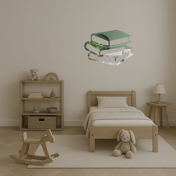 Kitap Yığını Temalı Dekoratif  Aynalı Tablo - Resim 4