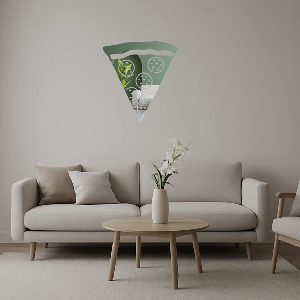 Üçgen Pizza Dilimi Tasarımı İç Mekan Dekoratif Aynalı Tablo ürün görseli 1