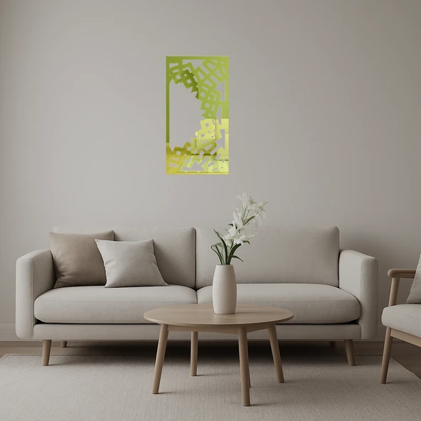 Ahşap Abstrakt Çiçek Desenli Dekoratif Duvar Altın Aynalı Tablosu ürün görseli 1