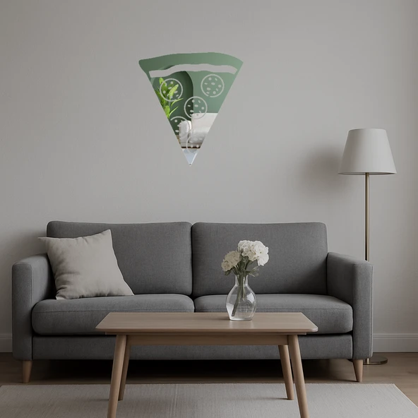 Üçgen Pizza Dilimi Tasarımı İç Mekan Dekoratif Aynalı Tablo - Resim 4