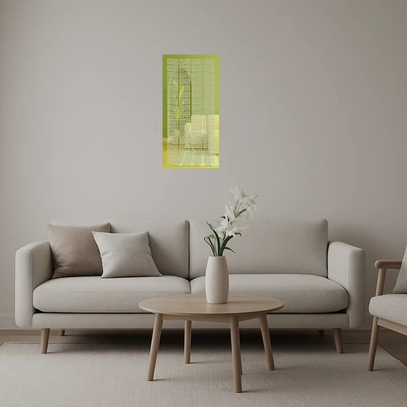 Soyut Çiçek ve Geometrik Desenli  Duvar Altın Aynalı Tablosu - 1