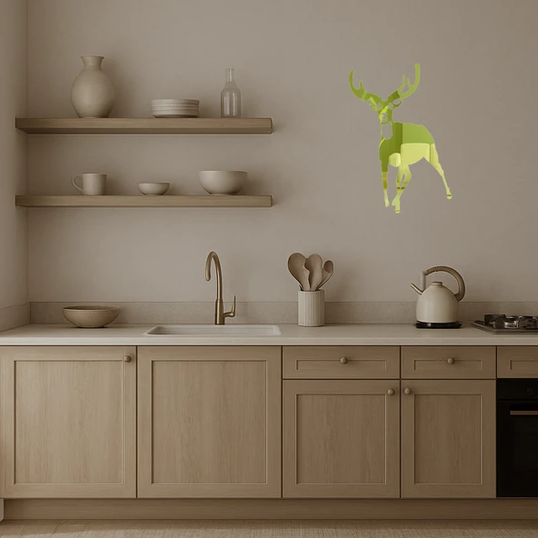 Çift Geyik Siluetli Dekoratif Altın Aynalı Tablo - Resim 3