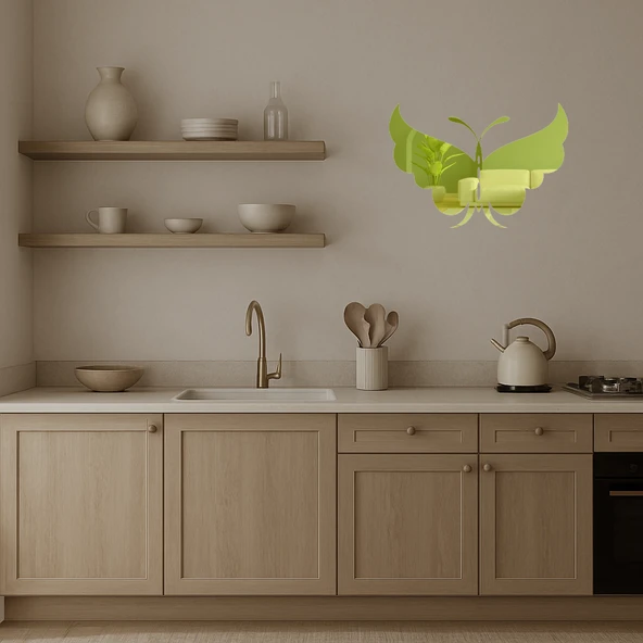 Çiçek ve Kelebek Temalı  Sanat Altın Aynalı Tablosu - Resim 3