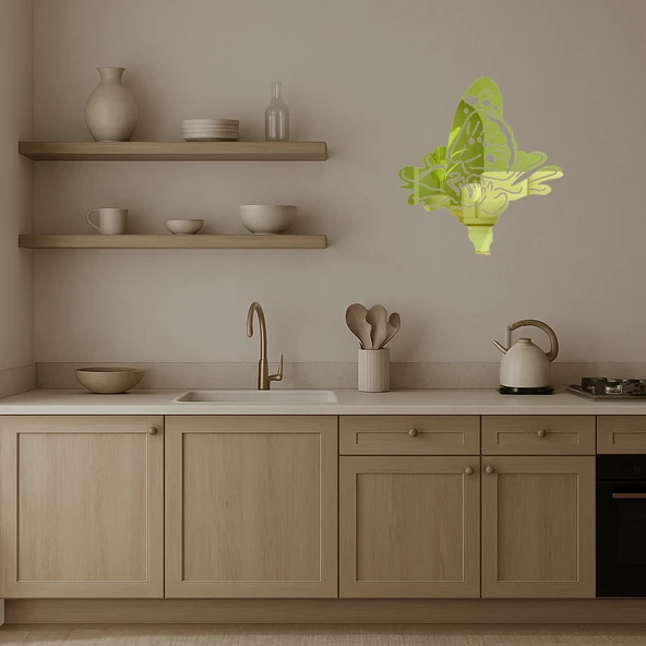 Kelebek Desenli Modern Duvar Altın Aynalı Tablosu - Resim 4