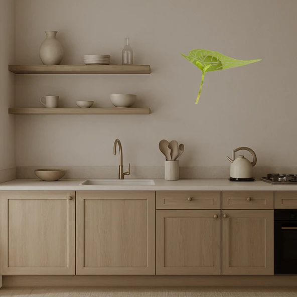 Modern Yaprak Tasarımlı  İç Mekan Altın Aynalı Tablo - Resim 3