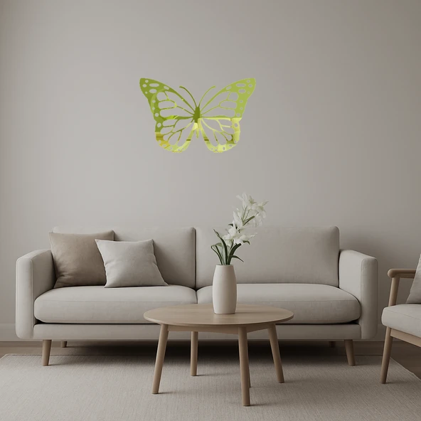 Çift Kelebek Desenli  Dekoratif Altın Aynalı Tablo ürün görseli 1