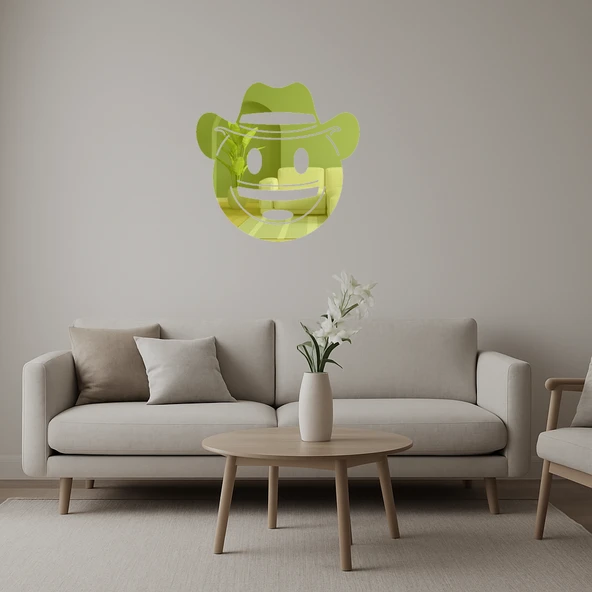 Kovboy Şapkalı Yüz İfadeli Dekoratif Altın Aynalı Tablo ürün görseli 1