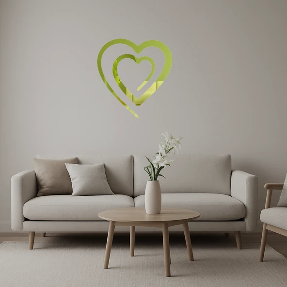 Romantik Çift Kalp Dekoratif Altın Aynalı Tablo ürün görseli 1