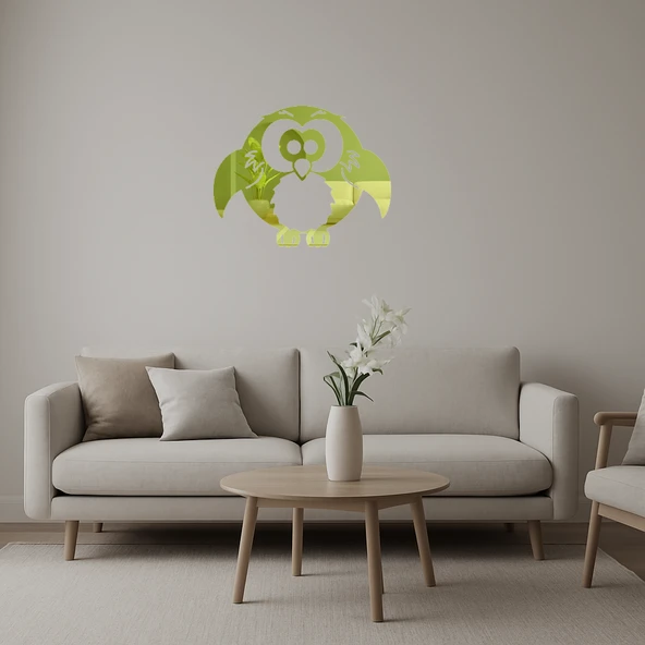 Modern  Baykuş Figürlü Dekoratif Duvar Altın Aynalı Tablosu ürün görseli 1