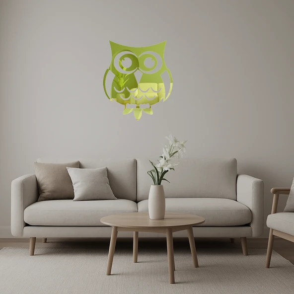 Şık  Baykuş Desenli Dekoratif Altın Aynalı Tablolar ürün görseli 1