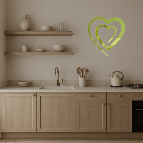 Romantik Çift Kalp Dekoratif Altın Aynalı Tablo - Resim 3