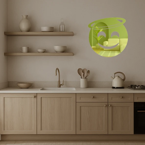 Melek Yüzlü Gülümseme Dekoratif Altın Aynalı Tablo - 3mm - Resim 3