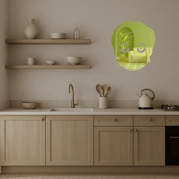 Sevimli Emoji Kadın Yüzü Dekoratif Altın Aynalı Tablo - Resim 4