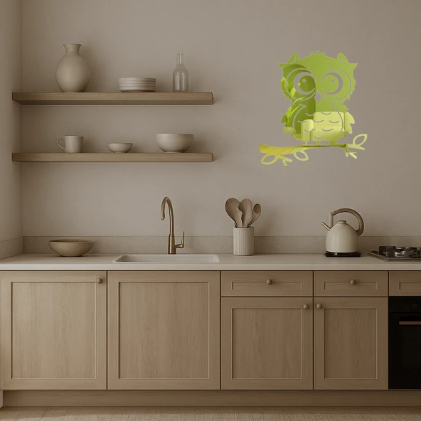 Doğal Yaşam Temalı Baykuş Dekoratif  Altın Aynalı Tablo - Resim 3