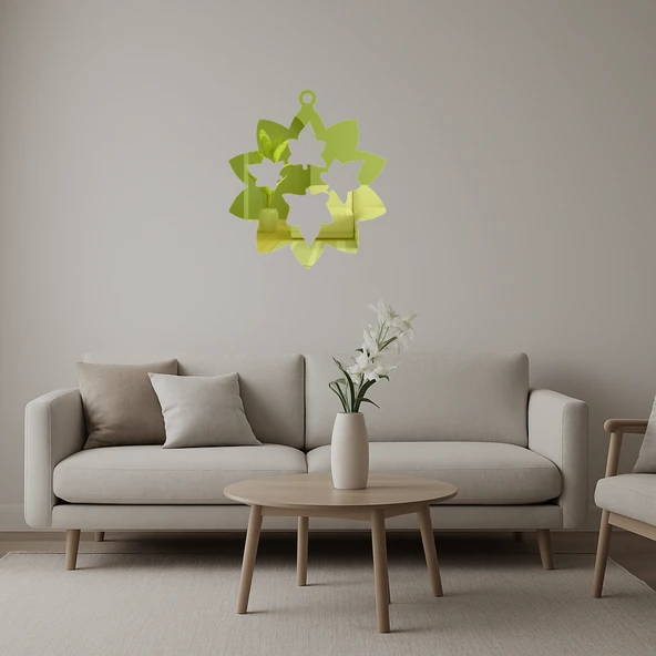 Zarif Çiçek ve Yaprak Desenli Dekoratif Altın Aynalı Tablo ürün görseli 1