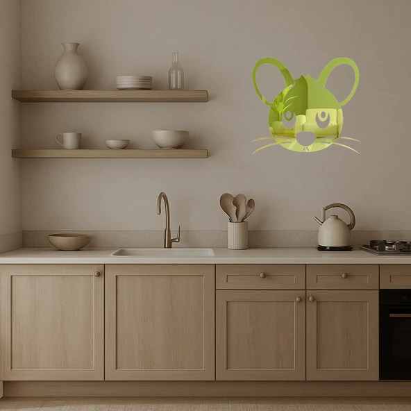 Sevimli Fare Yüzü  Dekoratif Altın Aynalı Tablo - Resim 2