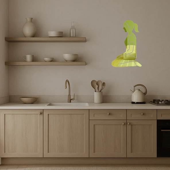 Diz Çöken Kadın Dekoratif Altın Aynalı Tablo - Resim 3