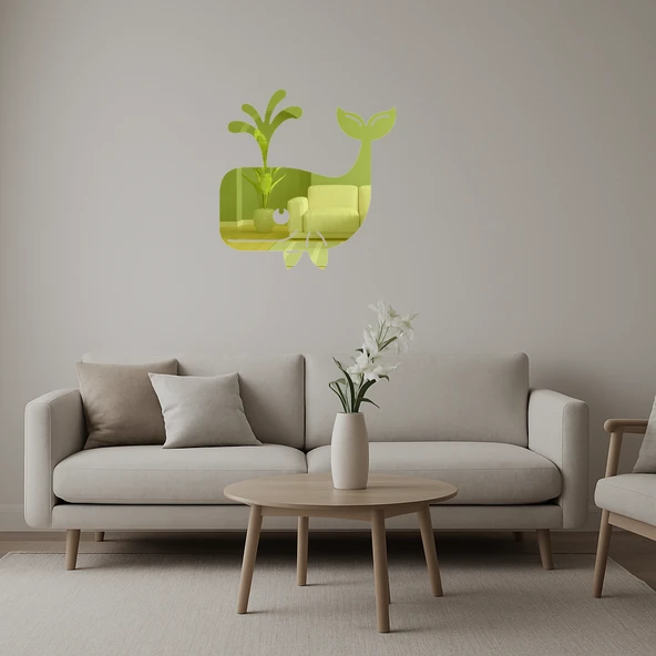 Balina Figürlü Deniz Yaşamı Dekoratif Altın Aynalı Tablo ürün görseli