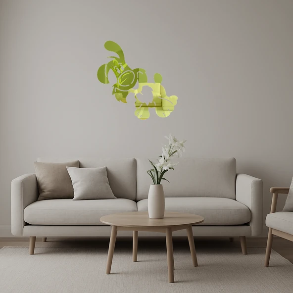 Bej Renkli Çizgi Köpek  Dekoratif Altın Aynalı Tablo ürün görseli 1