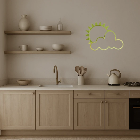 Bulutlarla Kaplı Güneş Dekoratif Altın Aynalı Tablo - Resim 2