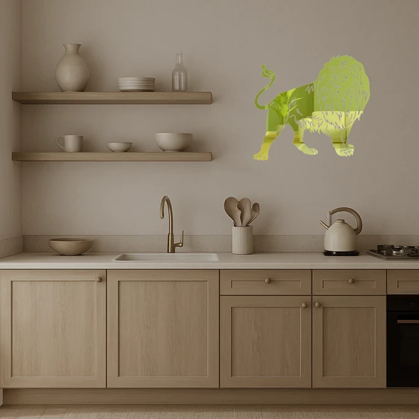 Öfkeli Aslan  Dekoratif Altın Aynalı Tablo - 3