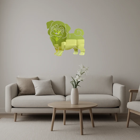 Sevimli Pug Köpek Dekoratif Duvar Altın Aynalı Tablosu ürün görseli 1