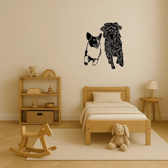 Koşan Küçük Köpekler MDF Dekoratif Tablo - Resim 2