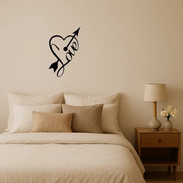 Romantik Kalp ve Yazı Tasarımlı MDF Duvar Tablosu ürün görseli 1