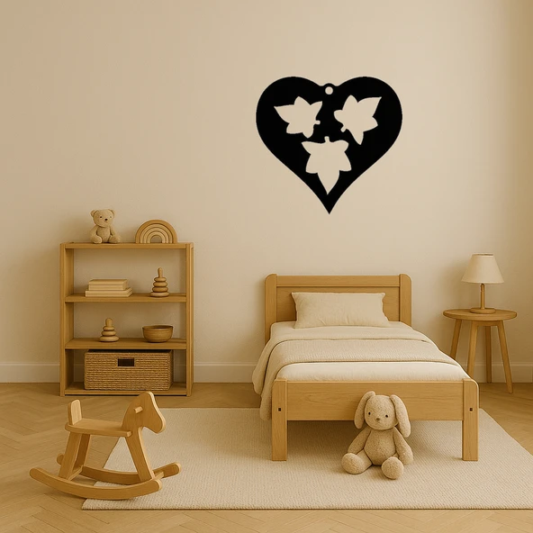 Kalp ve Yaprak Desenli MDF Dekoratif Tablo - Resim 3