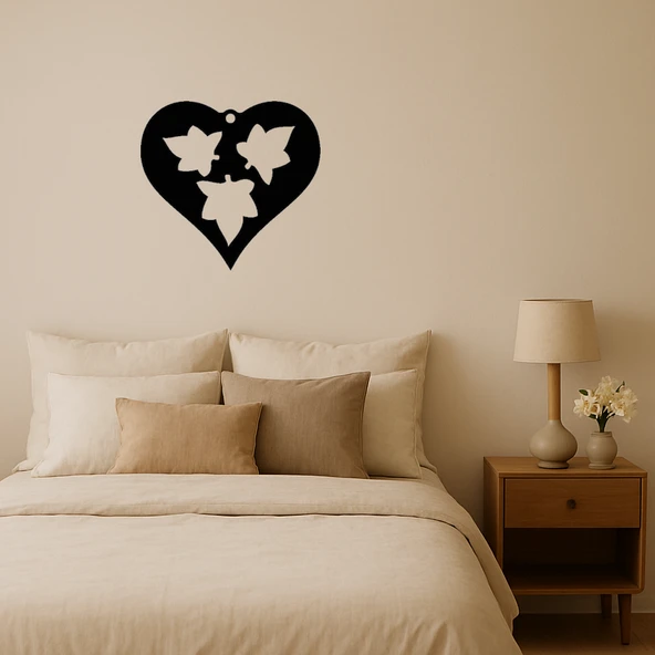 Kalp ve Yaprak Desenli MDF Dekoratif Tablo ürün görseli 1