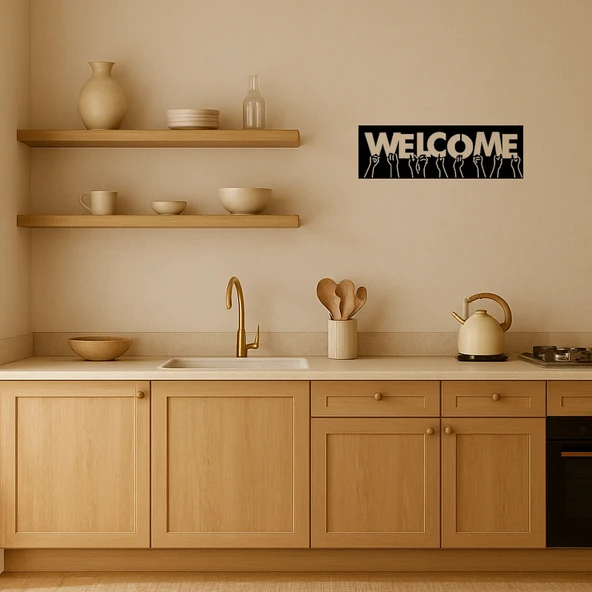 Ellerle Hoş Geldiniz Dekoratif MDF Tablo - 3
