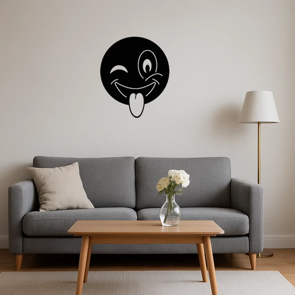 Dil Çıkaran Göz Kırpan Emoji MDF Dekoratif Tablo - 3