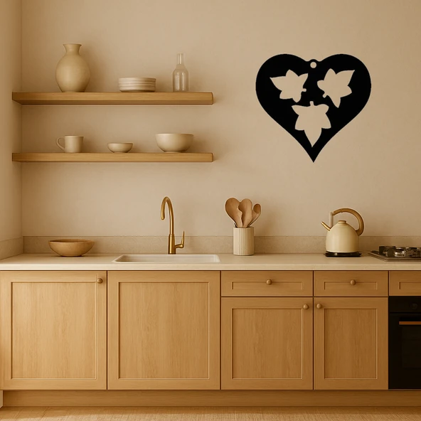 Kalp ve Yaprak Desenli MDF Dekoratif Tablo - Resim 2