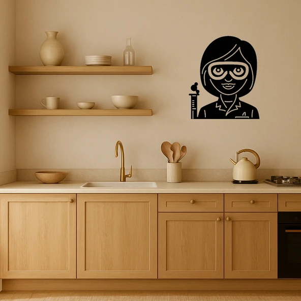 MDF Uzun Saçlı Bilim Kadını Emoji Dekoratif Tablo - 2