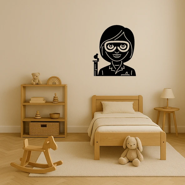 MDF Uzun Saçlı Bilim Kadını Emoji Dekoratif Tablo - 3