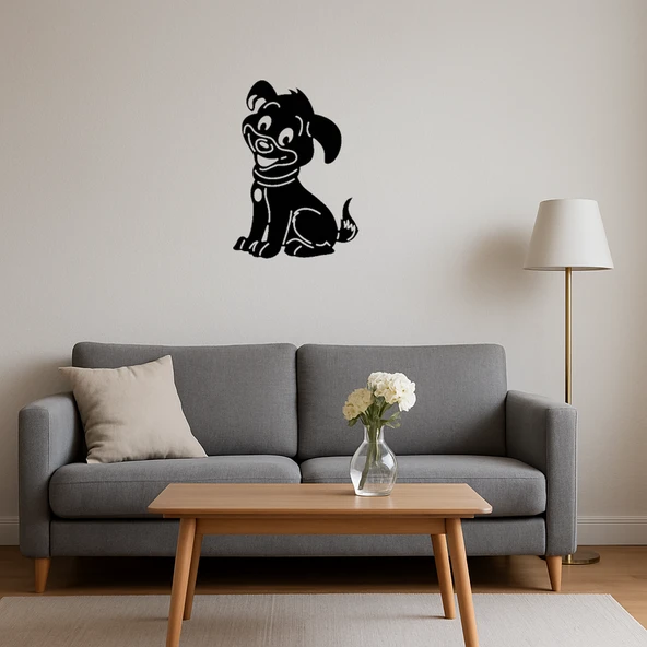 Mavi Gözlü Kırmızı Tasmalı Köpek MDF Tablo - Resim 4