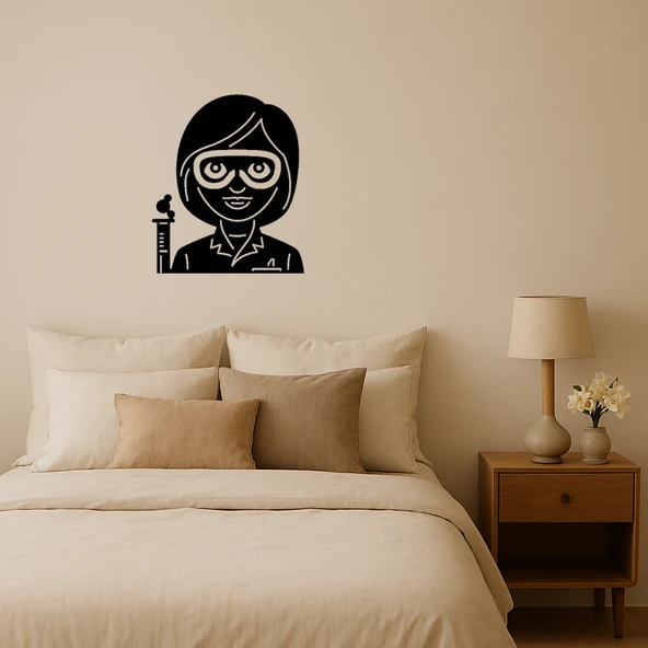MDF Uzun Saçlı Bilim Kadını Emoji Dekoratif Tablo