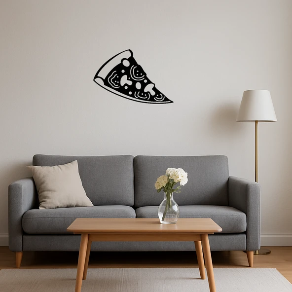 Mantarlı Domatesli Zeytinli Pizza Dilimi Dekoratif MDF Tablo - 3