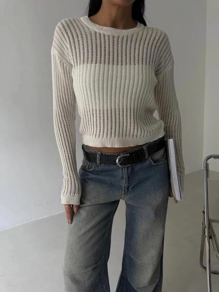 Triko transparent bluz beyaz ürün görseli