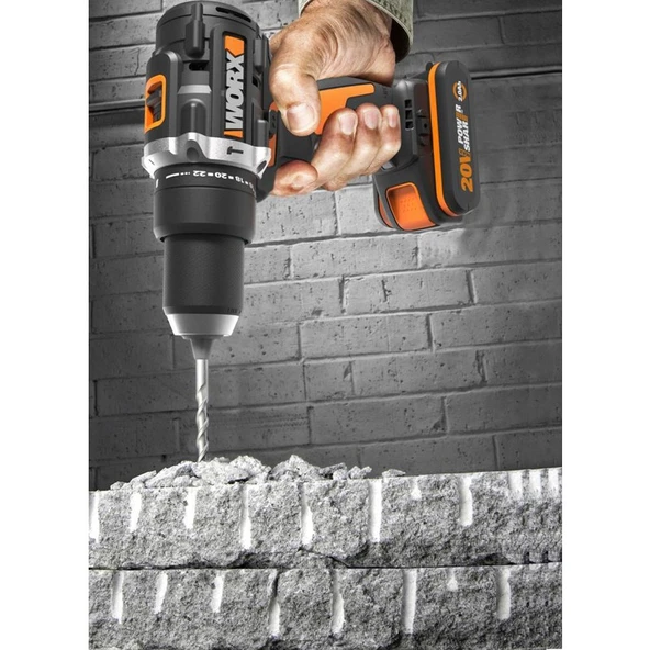 Worx WX352 20 Volt/2.0 Ah Li-Ion Çift Akülü Kömürsüz  Şarjlı Darbeli Matkap - 5