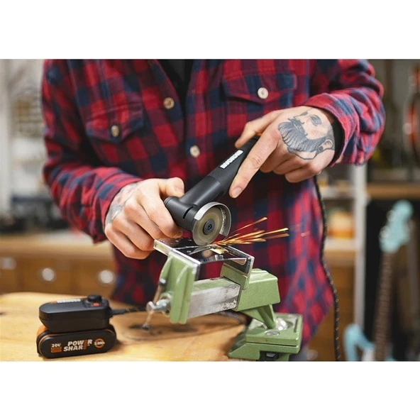 Worx WX990 Makerx 20VOLT 2.0AH. Kömürsüz Profesyonel Kalem Tipi Devir Ayarlı Gravür + 50MM Açılı Avuç Taşlama Kombo Set + 39 Parça Aksesuar - Resim 4