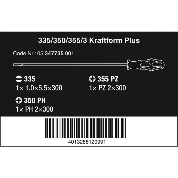 Wera 335/350/355/3 Uzun 300MM Tornavida 05347735002 - 3