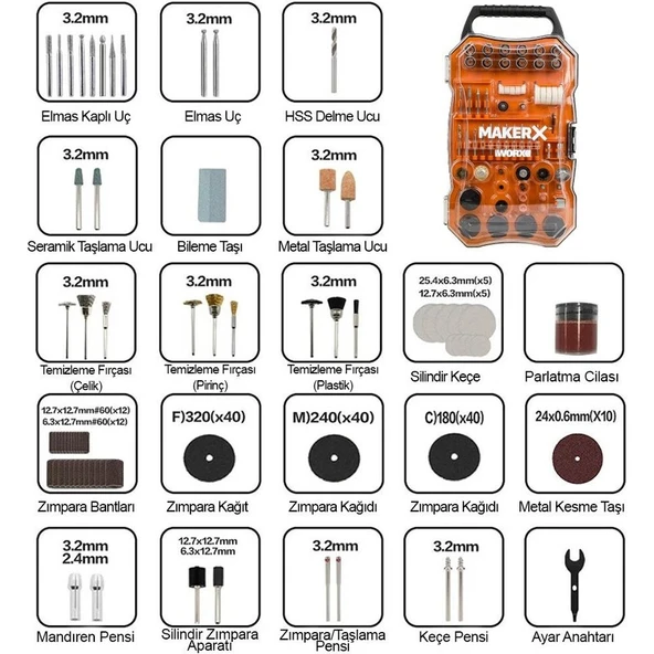 Worx WA7208 201 Parça Universal Gravür Hobi Aksesuar Seti - 3