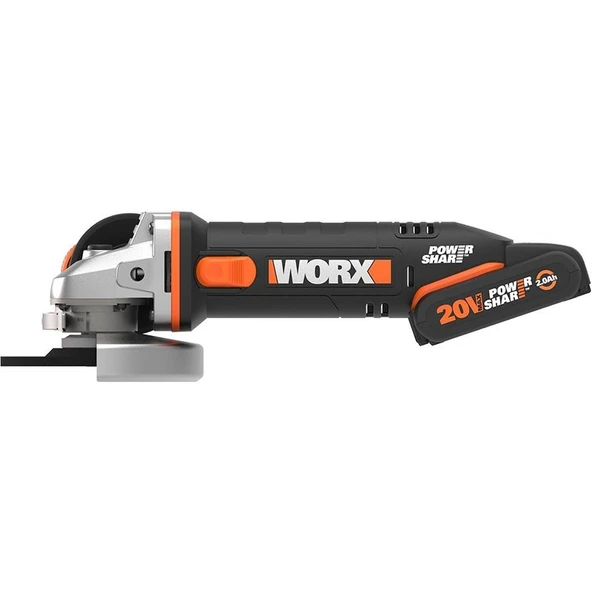 Worx WX800 20VOLT 2.0 Ah. Li-Ion Çift Akülü 115MM Profesyonel Şarjlı Avuç Taşlama - 2